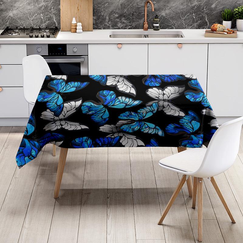 Waterproof Butterfly Tablecloth Blue Floral Dining Table Cover Washable Table Linens Kitchen Decor Party Supplies Home Textiles