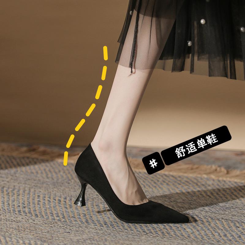Thin Heel Pointed Women's Shoes Black Versatile Light Mouth Women's Commuter Style Simple Professional Single Shoes