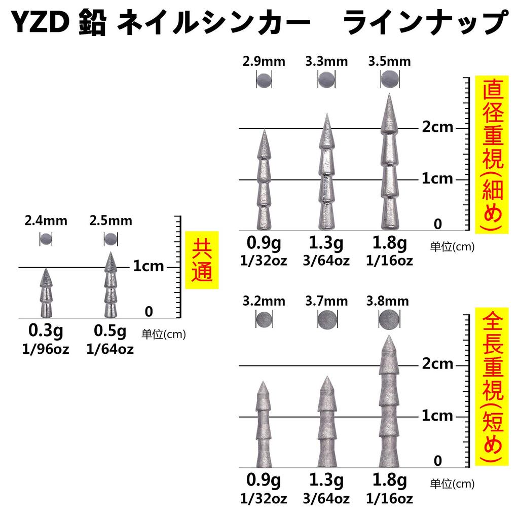 YZD Tungsten Nail Sinker TG 1.3g 3/64oz (100 Pieces)