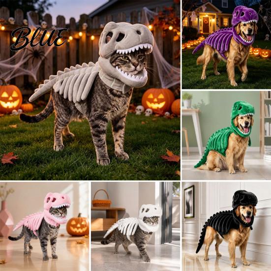 Divertente Costume da Festival per Animali Domestici Costume Scheletro di Dinosauro per Animali Domestici Apparel 3D Luminoso al Buio Halloween Cani Vestito Dino Gatti Cosplay Festa Festiva Divertente