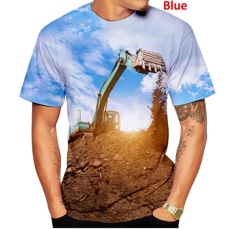 Xiao Xiang Zomer Mannen T-shirt Grappige Graafmachine 3D Print T-shirt Voor Mannen Kleding O-hals Korte Mouw Sportkleding Streetwear Oversized tops XXL