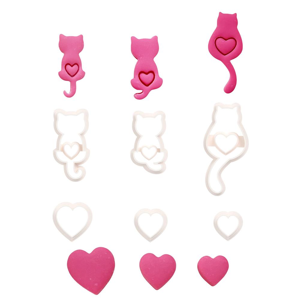 Set of 6 Multipurpose Small Cats Polymers Clay Cutter Valentines Day Jewelry Making Set for Earrings and Necklaces