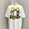 Bananas Baseball Yellow Bow Print Oversized Cotton Tee Retro Sports Loose Short Sleeve Tops Cute Game Day