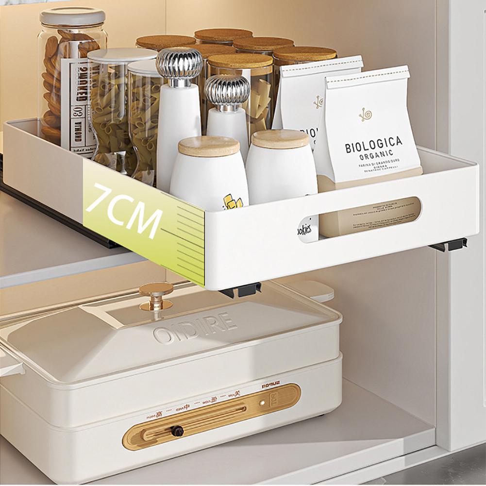 Pull Out Cabinet Organizer, Heavy Duty Iron Slide Out Drawers Fixed, Sliding Storage Drawer Pantry Shelf With Adhesive Film