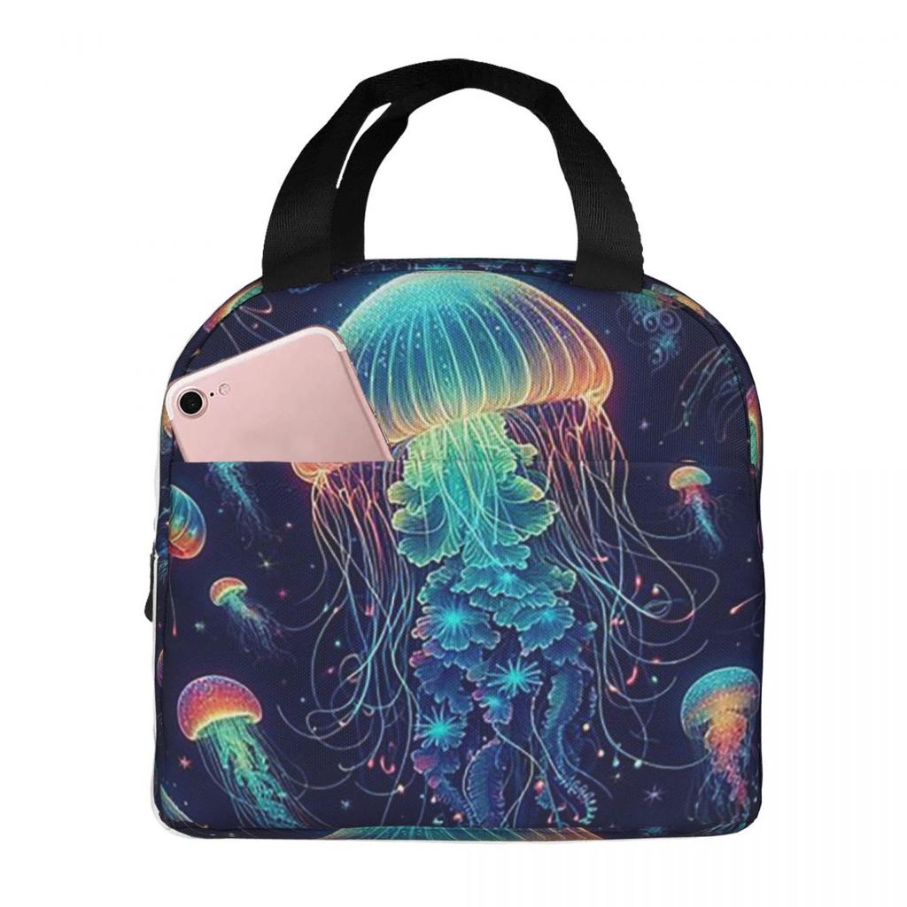 Psychedelic Bioluminescent Trippy Jellyfish Insulated Lunch Bag for Women Office Cooler Thermal Food Box Tote Lunch Boxes