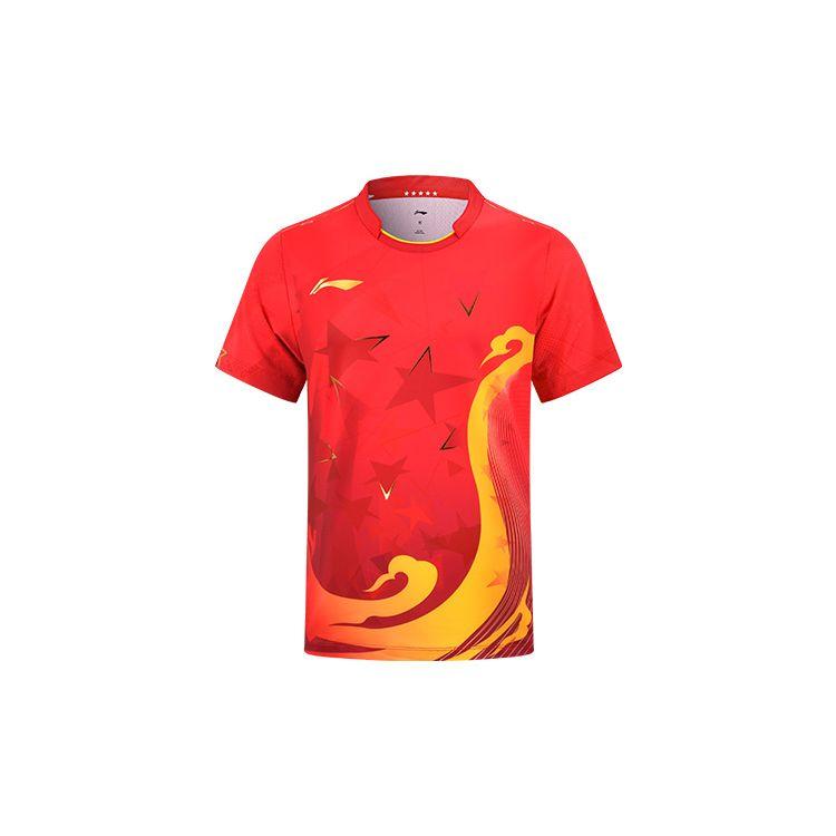 Li Ning Starry Voyage Nationales Tischtennis-Team Wettbewerbs-T-Shirt Kreative Westsee-Elemente Schnelltrocknend Kühl Wettbewerb Reguläres T-Shirt AAYS253-1