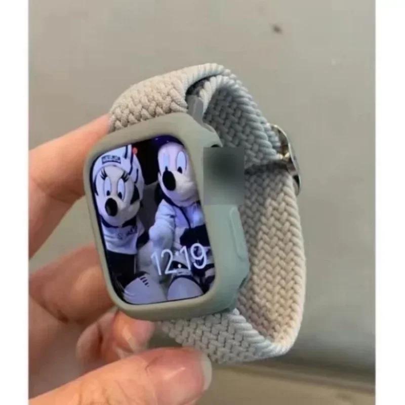 Korean Cute Braied Strap + Case For Apple Watch Band 49mm 46mm 45 44 38 42 Nylon Bracelet For iWatch Series 10 9 8 7 6 5 4 3 SE