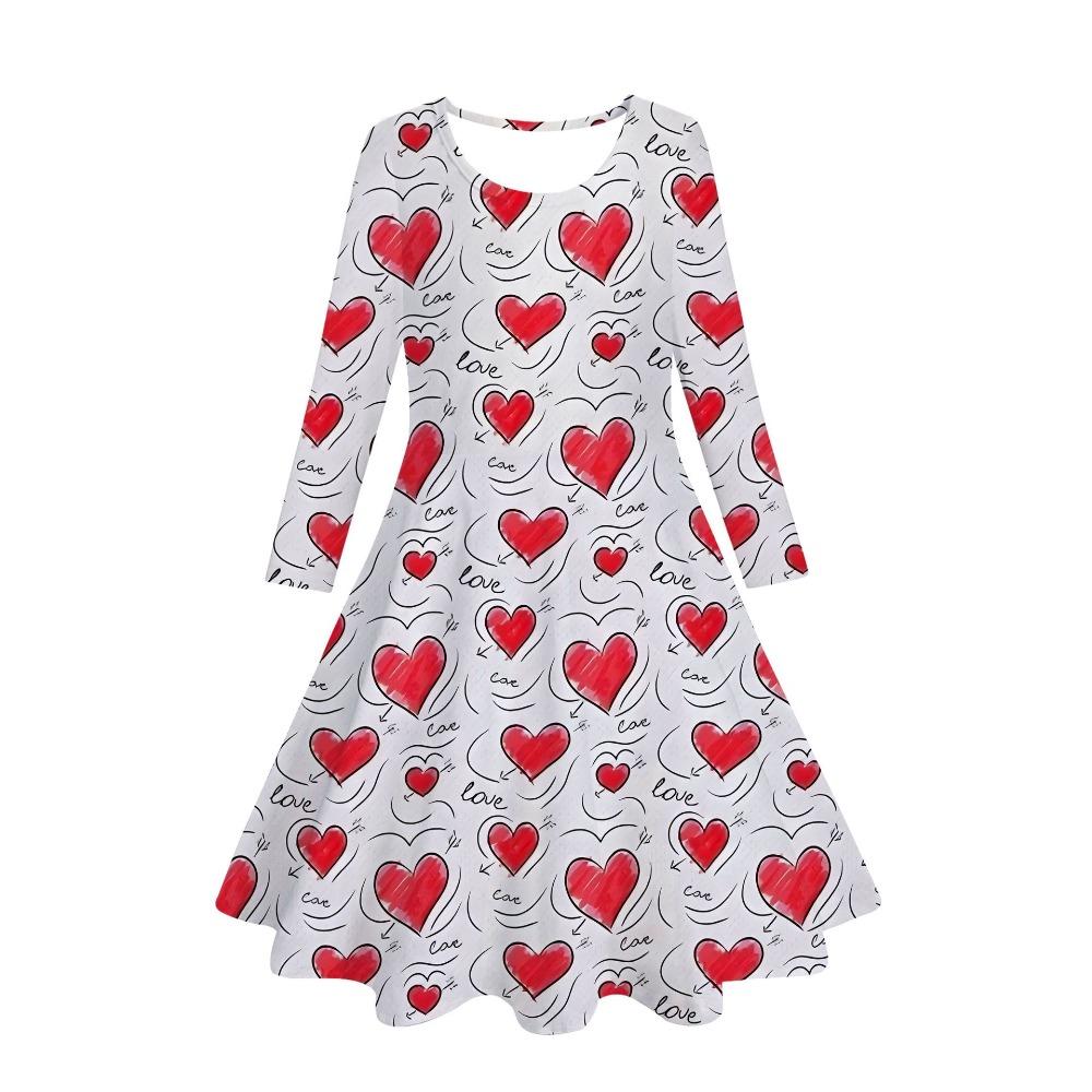 Girls' 3D Love Heart Dress Long Sleeve Summer Spring Vacation Daily Holiday Princess Beautiful Sweet Kids 4-12 Years Casual Dress A Line Dress