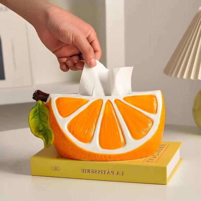 BRCeramic Tissue Box Cartoon Orange Lemon Toilet Paper Box Living Room Desk Storage Napkin Holder Home Decoraction LuxuryEY