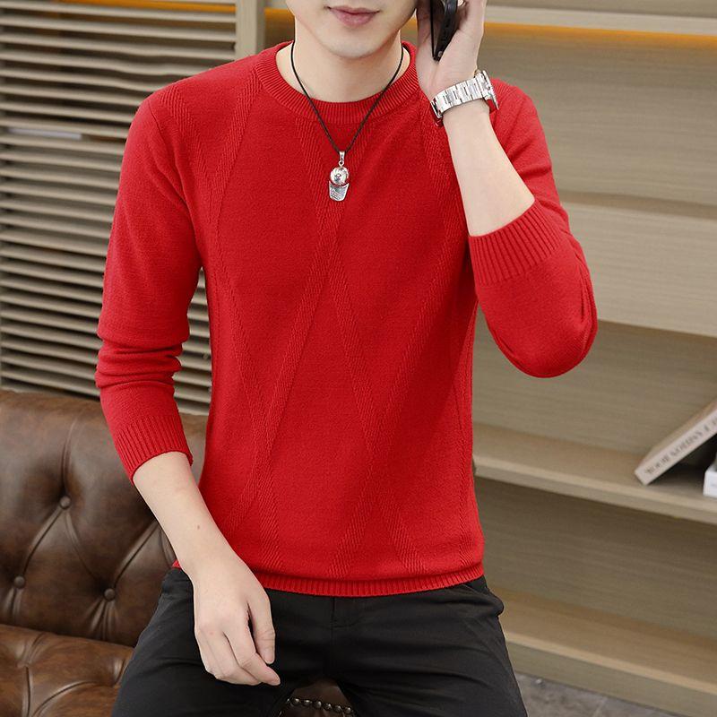 Men's Round Neck Sweater Korean Version Youth Thick Slim Fit Pullover Knitted Sweater