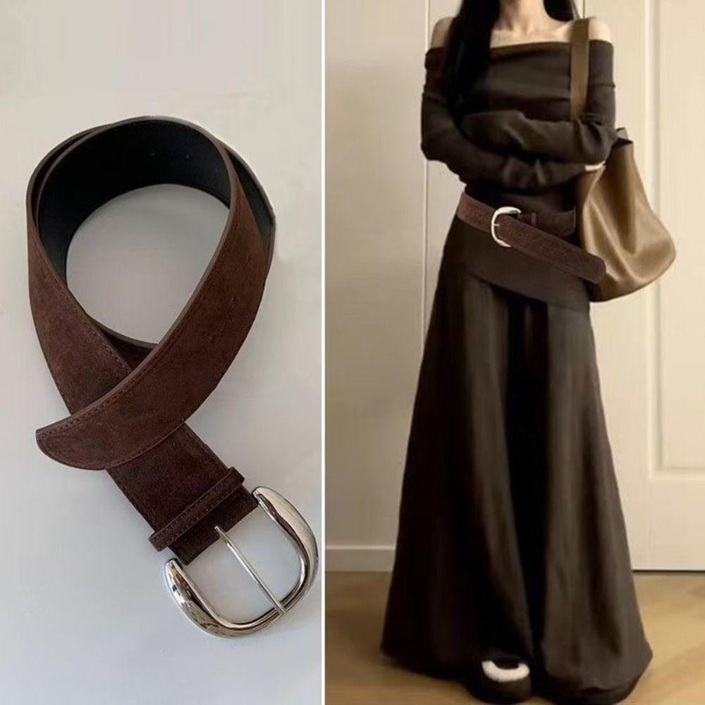 Luxury Design Suede Leather Wide Belt Maillard Styles Trouser Dress Belts  Gifts