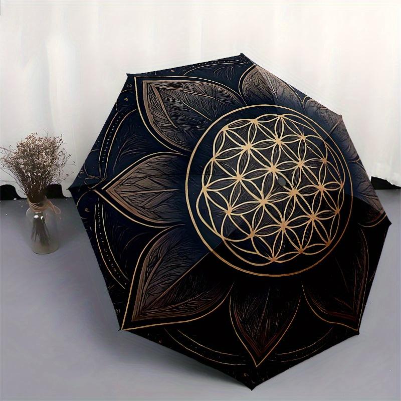 1pc Sacred Geometry Lotus Mandala Umbrella with Plastic Handle,Suitable for All Seasons Home Travel Outdoor UmbrellaB1698