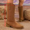 Fashion 2025 Vintage Embroidery Western Boots Women Plus Size 36-43 Thick Heels Mid Calf Boots Woman Autumn Winter Slip On Cowgirl Botas