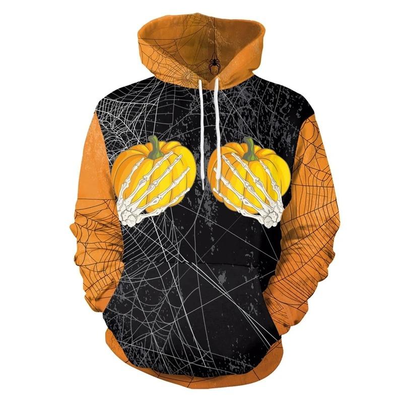 Halloween Graphic Hoodie Men 3D Printing Pumpkin Hooded Sweatshirt Street Oversized Long Sleeve Pullovers Women Y2k Tops Hoodies