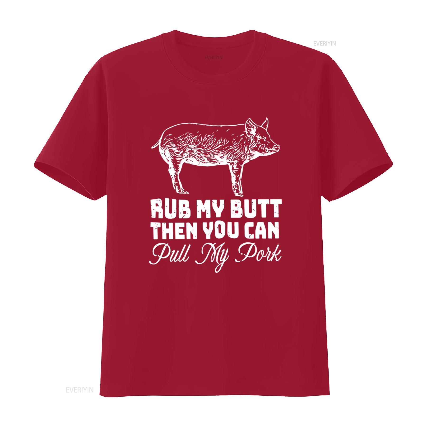 Funny BBQ T Shirt Rub My Butt Then You Can Pull Pork Grilling Barbecue Pig Design vintage Washed Stylish streetwear S