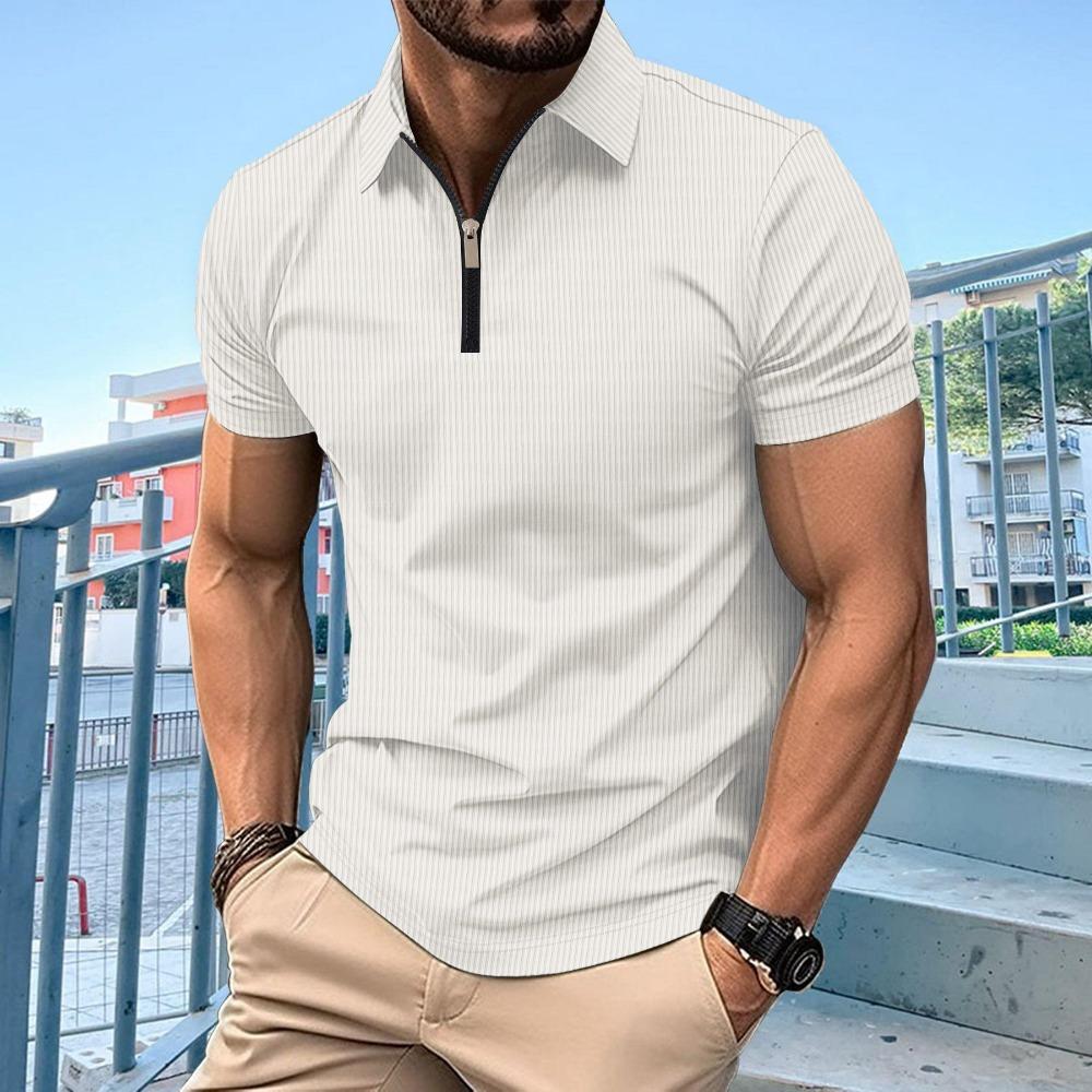Men's Polo Shirt Zipper Solid Color Short Sleeved T-shirt