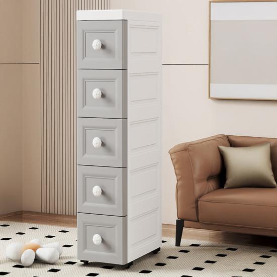 Slim Storage Cabinet Multi-Tier Tall Narrow Storage Cabinet with Wheels Drawers Rolling Multi-Drawer Organizer for Small Spaces Bathroom Bedroom