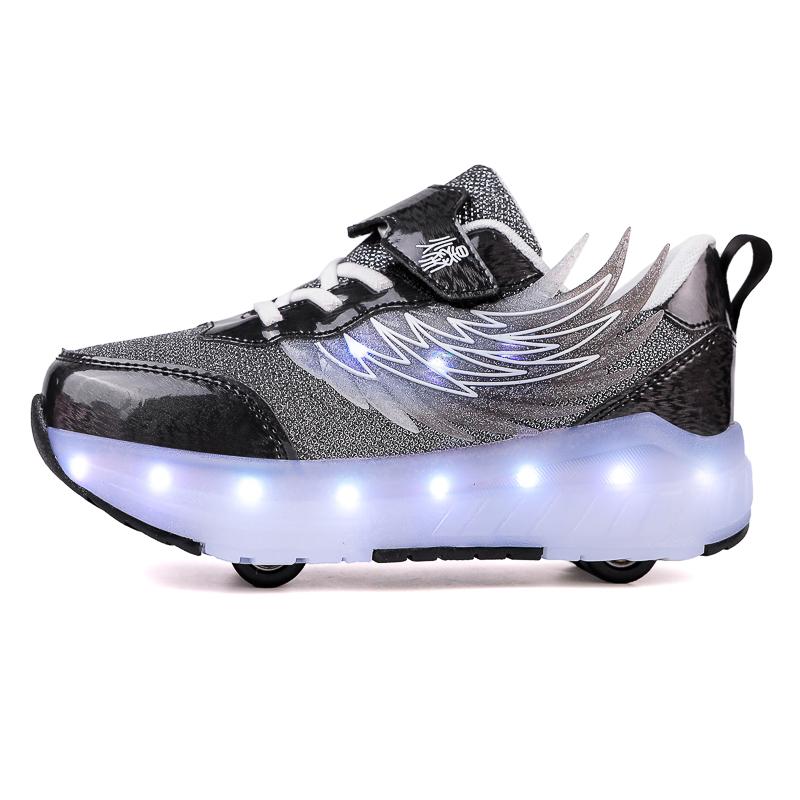 

Girs Светодиодные Светящиеся Детские Перезаряжаемые Кроссовки для Бега с Роликовыми Коньками Многоцветная Подсветка Дышащие Мальчик 40 чёрный