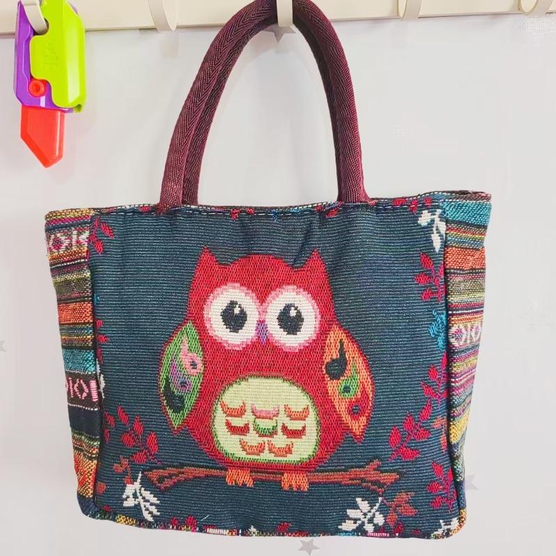 Canvas bag, women's large-capacity double-sided embroidered animal handbag, mommy bag, go shopping, handbag
