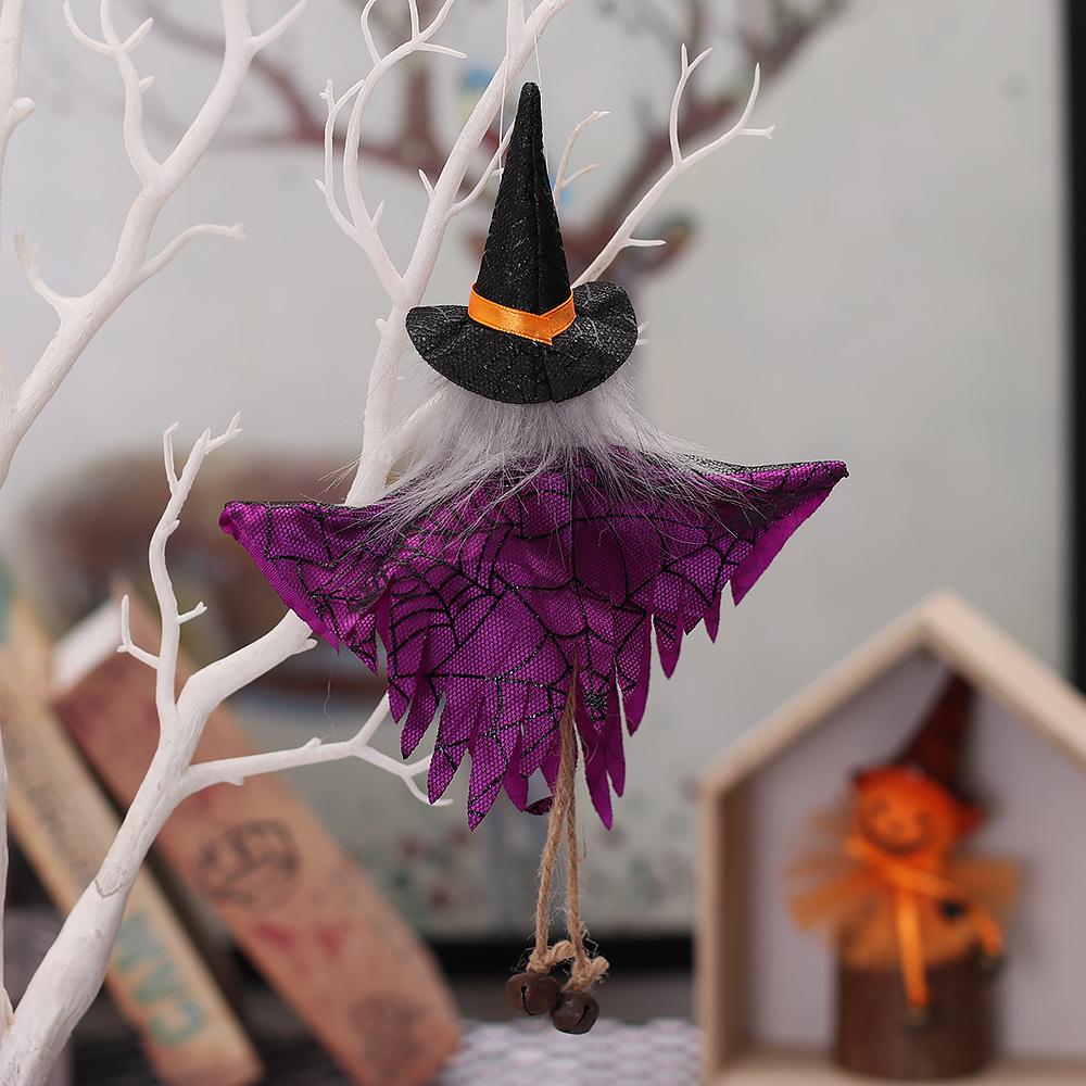 Hot Sale Halloween Pendant Set Spider Web Pattern Cape Doll Pointed Hat Design Fabric Made Indoor Hanging Decoration