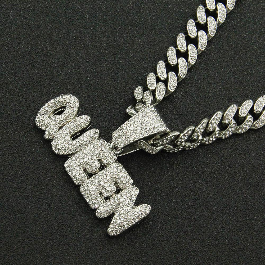 Men's Hip Hop Rhinestone Letter Pendant Cuban Chain Necklace