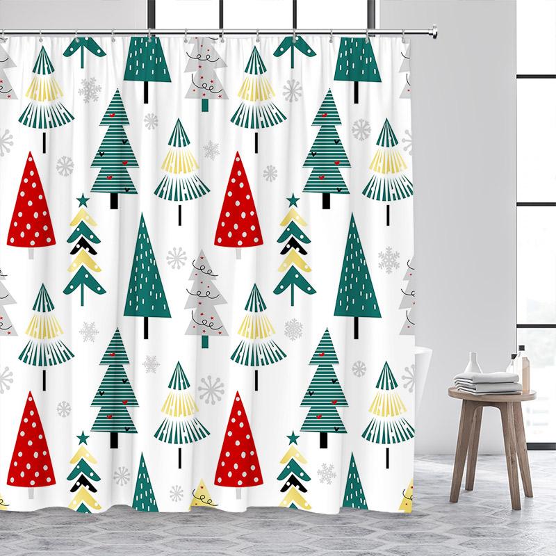 Blue Christmas Tree Shower Curtain Winter Snowflake Pine Trees New Year Christmas Bath Curtains Fabric Bathroom Decor With Hooks