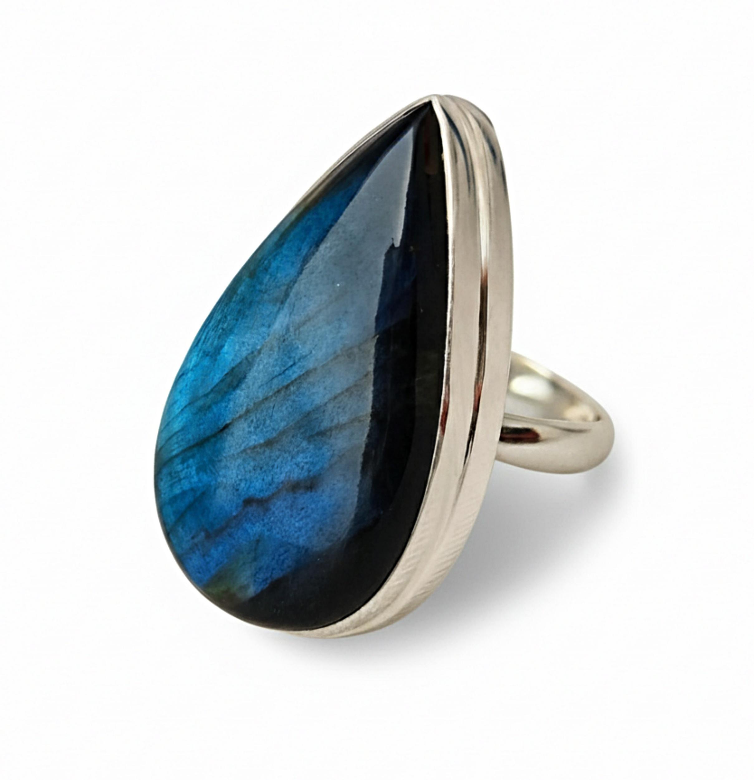 

Pear Cut Labradorite Ring, 925 Solid Sterling Silver, Large Gemstone Cocktail Ring, Bohemian Ring for Women 12 серебряный