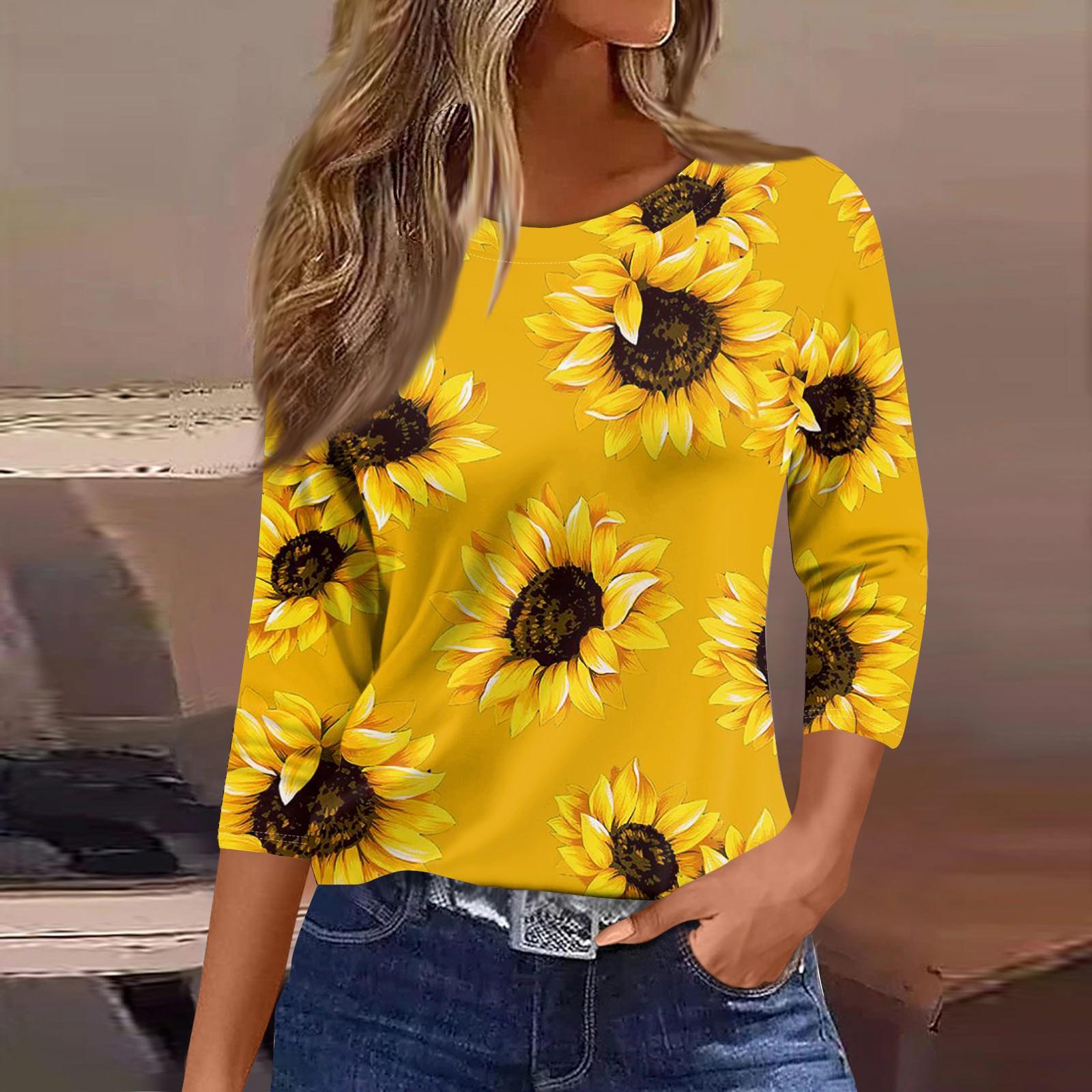 

Женские топы с рукавами 3/4, цветочный принт, винтажная мода, повседневные свободные рубашки с круглым вырезом больших размеров XXL золотой