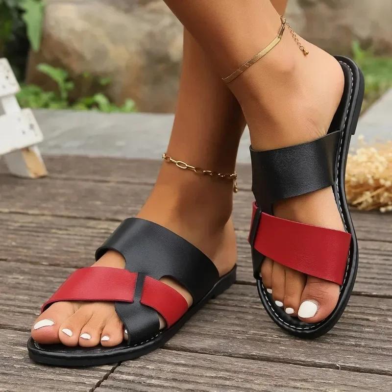 Sommerschuhe für Damen Neu Retro Offene Zehen Flache Damen Freizeitslipper Outdoor Casual Strandschuhe Übergröße Damen Pantoletten Schuhe
