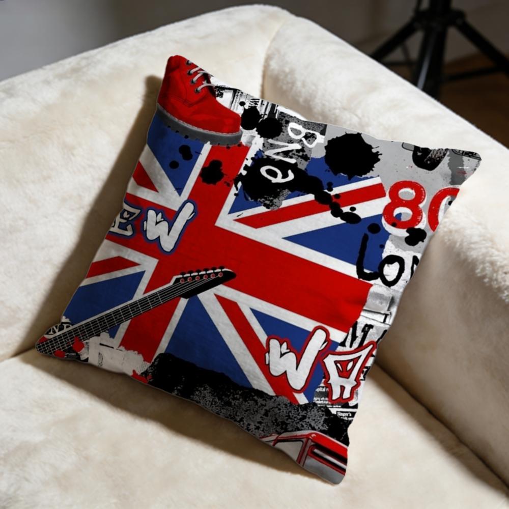 England Printed Cushion Cover Soft Decorative Pillow Case Suitable for Bedroom Sofa Car Travel Use