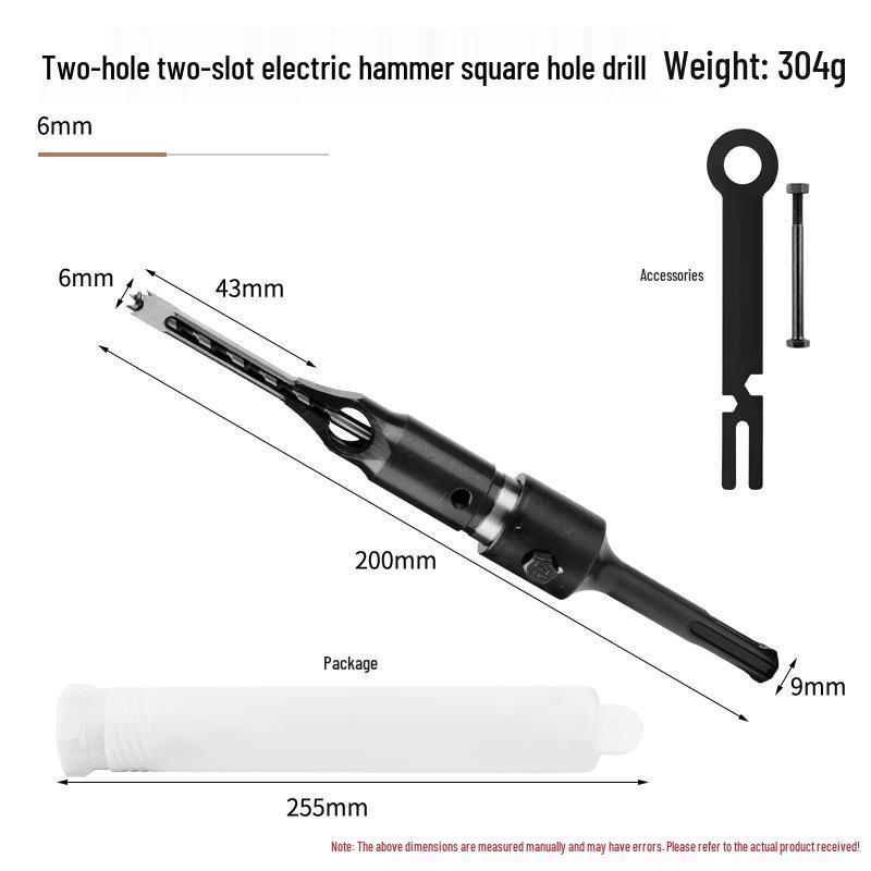 Electric Hammer Square Shank Drill Bit for Woodworking - Two Holes & Grooves