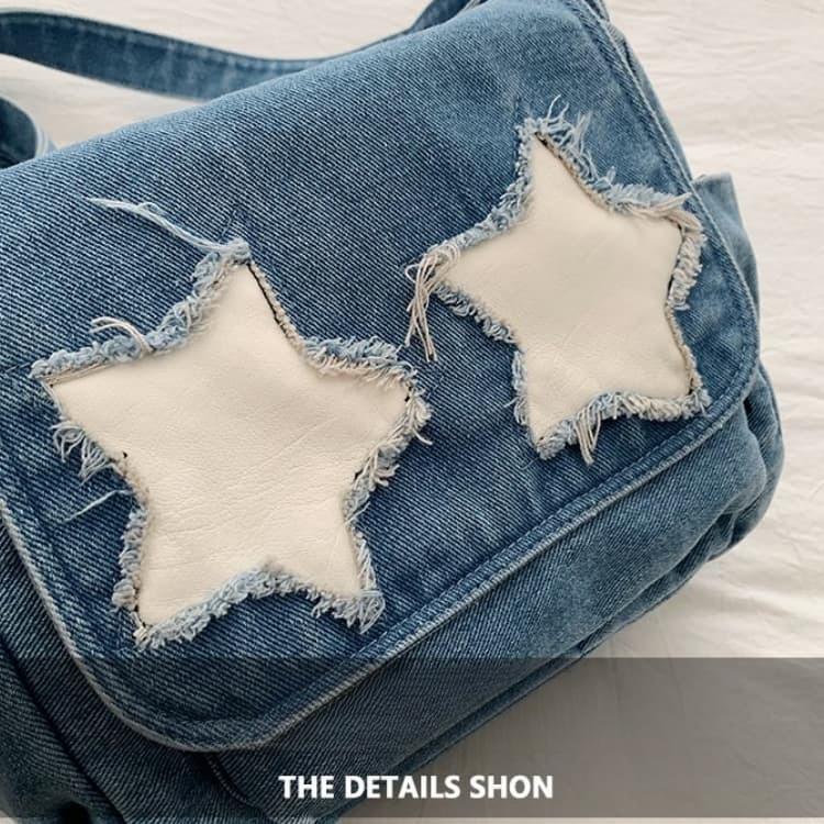 Washed and Old Denim Messenger Bag, One Shoulder Messenger Women's Bag.