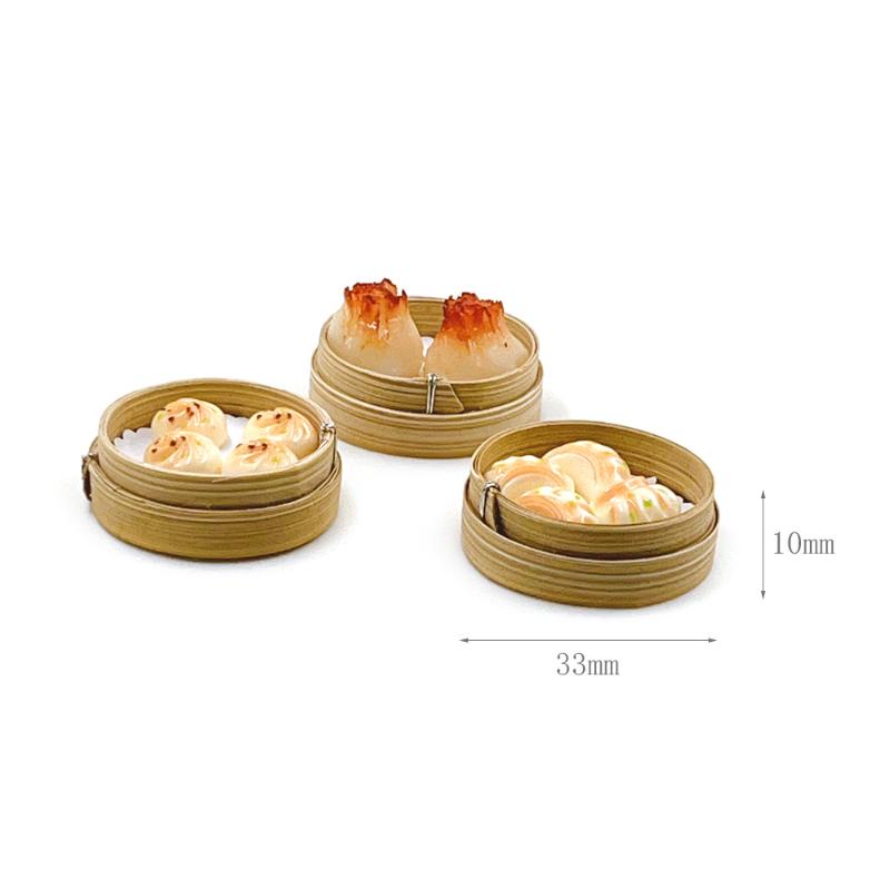 3Pcs 1/12 Scale Mini Simulation Steamer Basket Pan Fry Dumplings Roasted Wheat Model Dollhouse Kitchen Decoration Toys