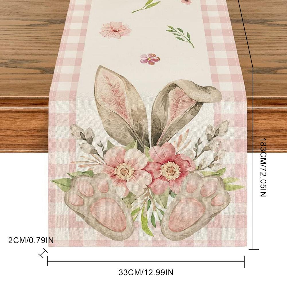 Easter Bunny Eggs Butterfly Floral Linen Table Runner Holiday Party Decor Spring Kitchen Dining Table Runner Easter Decorations