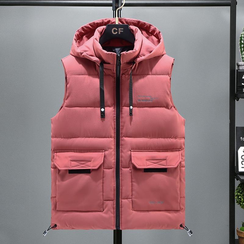 

Tooling down cotton vest men s autumn and winter multi-pocket trend couple thickened cotton vest vest vest vest tide S червоний