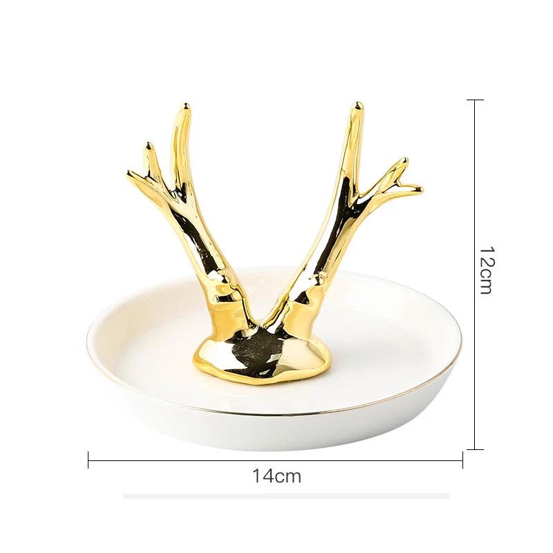 Nordic Ceramic Gold Plating Small Jewelry Dish Earrings Necklace Ring Storage Plates Fruit Dessert Display Bowl Decoration Tray