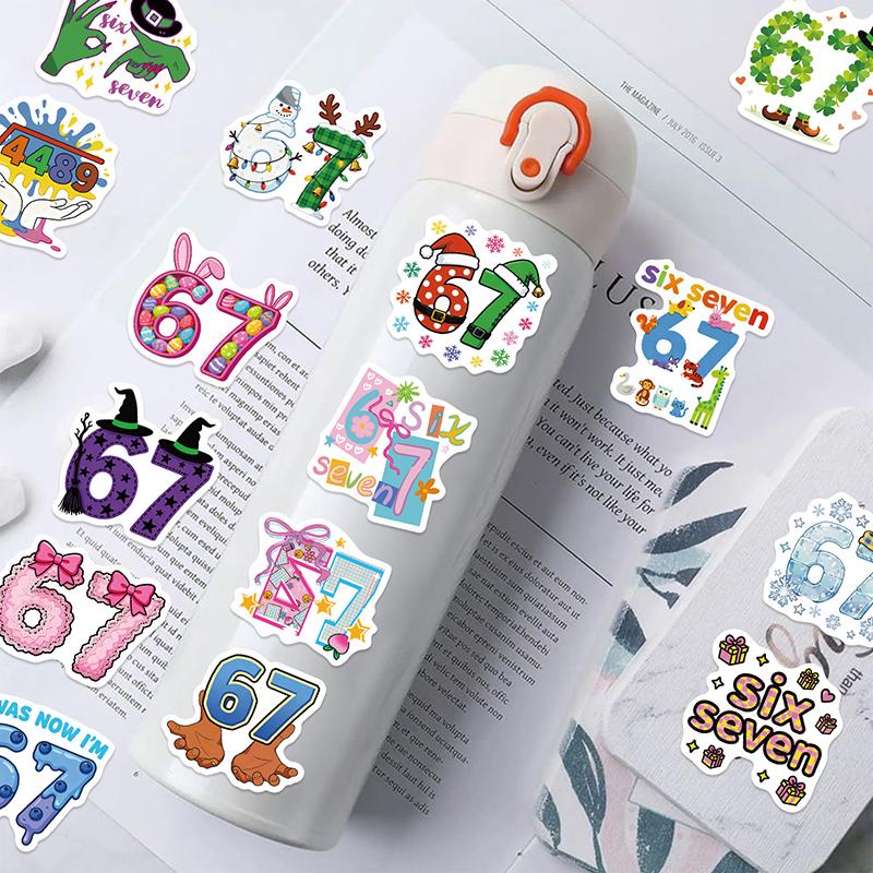 50 Stück Sechs Sieben Aufkleber, Lustige 6 7 Aufkleber Wasserdicht Vinyl Geschenke für Handy, Wasserflasche, Gepäck, Laptop, Erwachsene Jugendliche