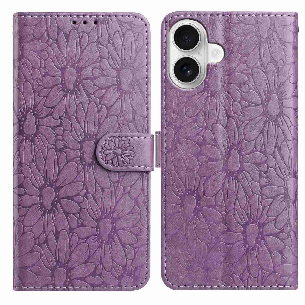 For iPhone 17 Leather Case Daisy Imprint Wallet Stand Phone Protective Cover