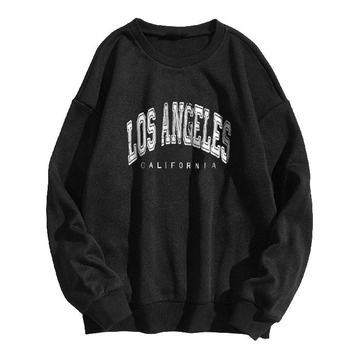 Women's Letter Printed Round Neck Pullover Street Long-sleeved Pullover Sweatershirt
