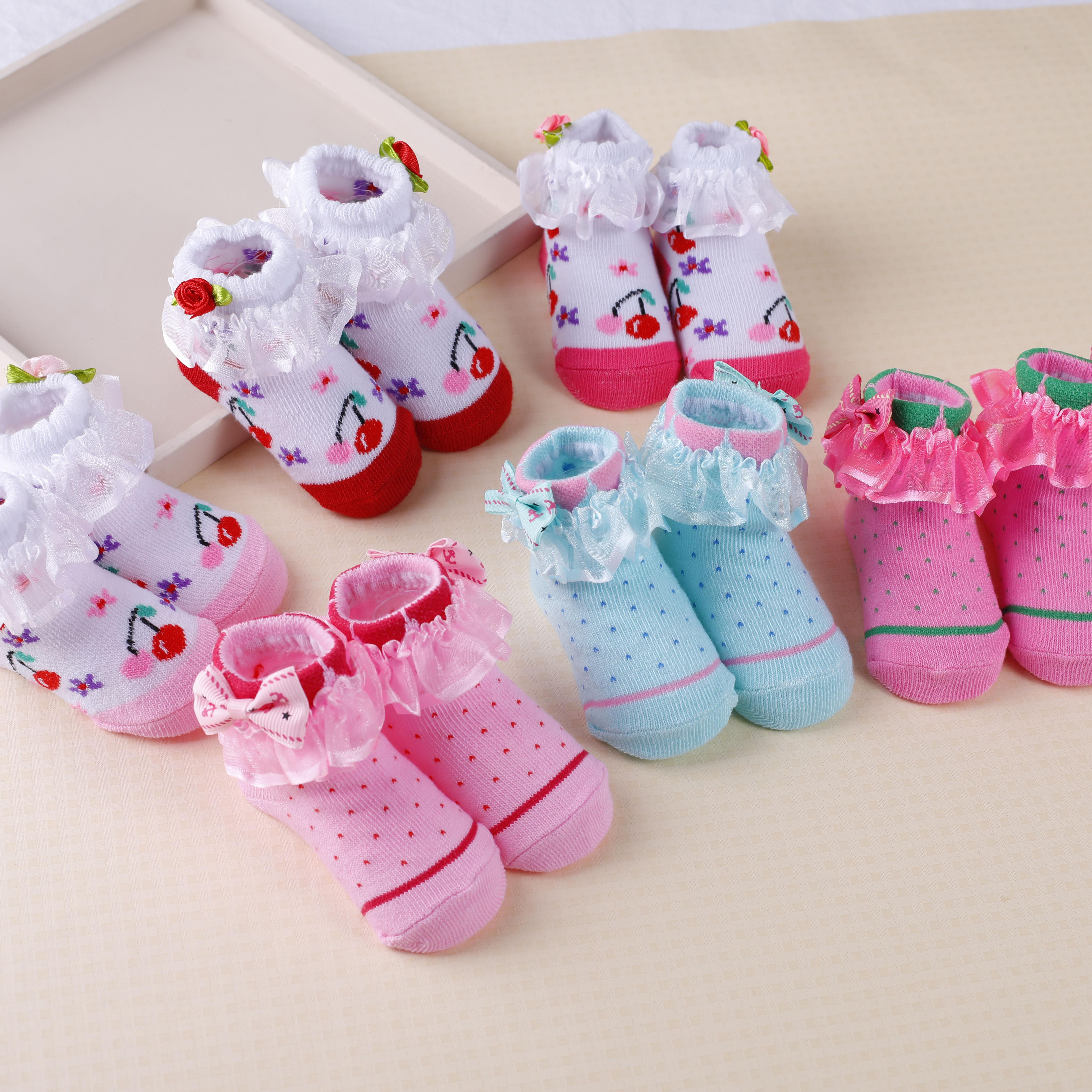 6 пар/компл. кружевных носков с героями мультфильмов, европейские и американские детские носки, милые детские носки с бантом 0-6 months розовый