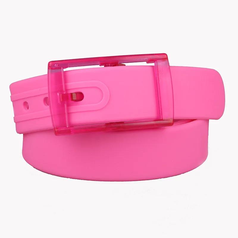 Plain Candy Colors Silicone Rubber Leather Wavy Shape Belt Plastic Buckle Cute Without Metal Belts for Men and Women Waistband