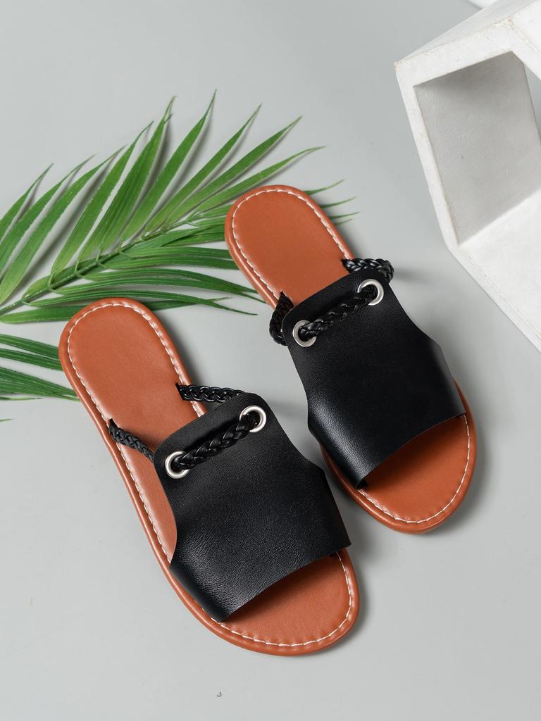 2024 Women's Plus Size Woven Beach Slippers - Solid Colors for Summer