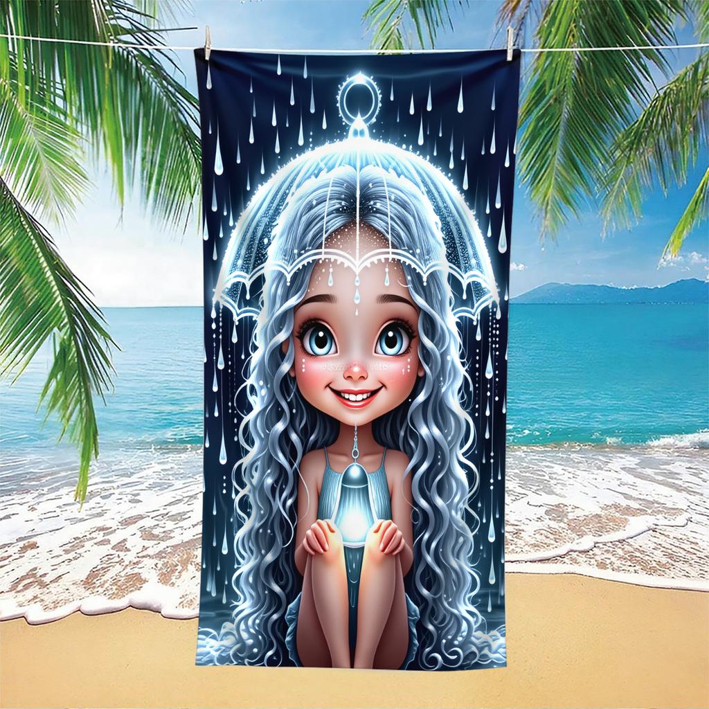 1 Piece Glamorous Girls Beach Towel with Lantern-Soft microfiber, quick-drying, dreamy indigo night sky and crescent moon des