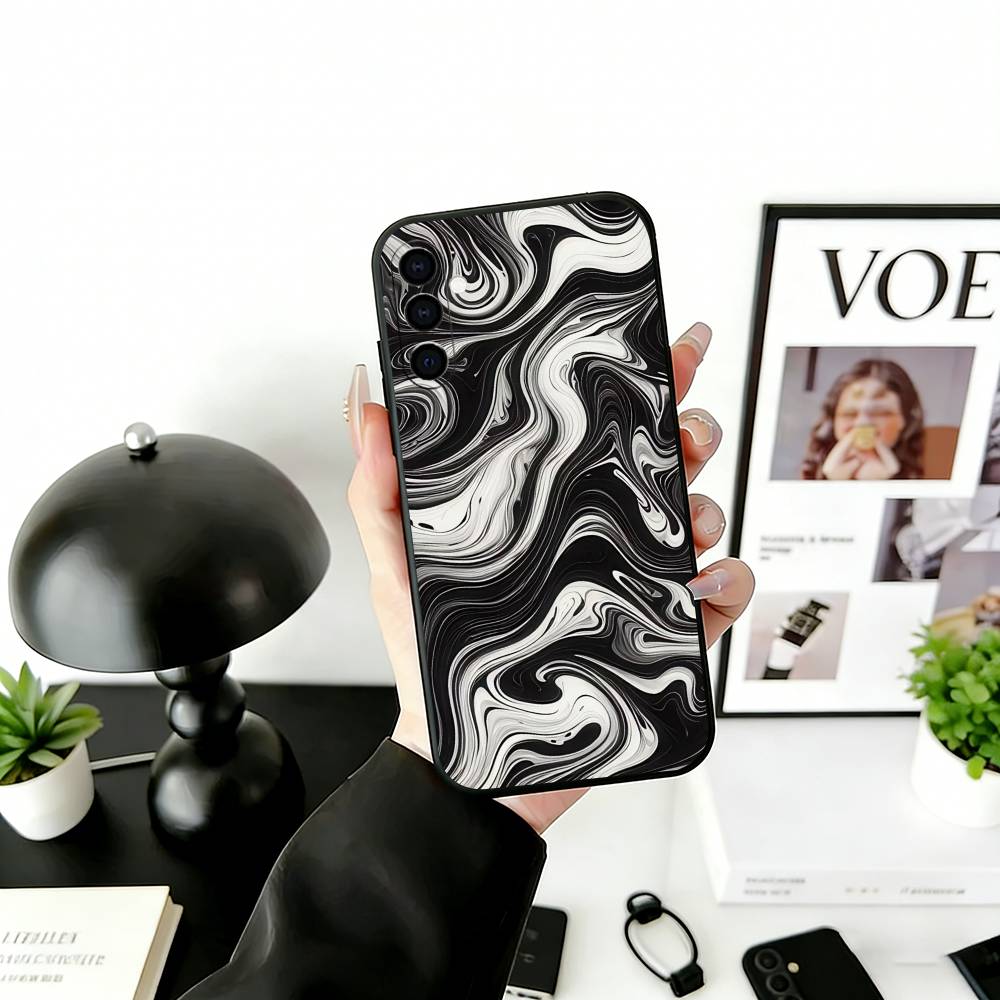 Minimalist Line Art Phone Case Black Silicone Soft For Samsung Galaxy A73,A72,A71,A70,A53,A52,A51