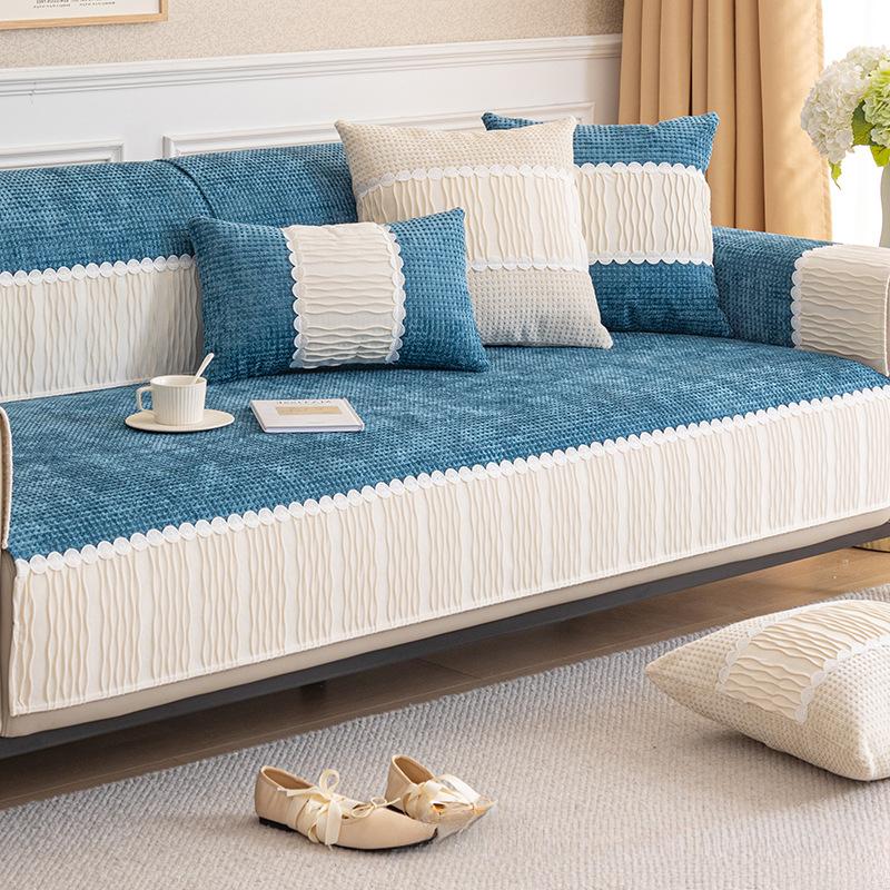 Cremefarbenes Sofakissen im Vier-Jahreszeiten-Stil, universeller Vollbezug, Handtuch, komplett eingewickelter Bezug, Waffelmuster, hochwertiges Sofakissen, rutschfest