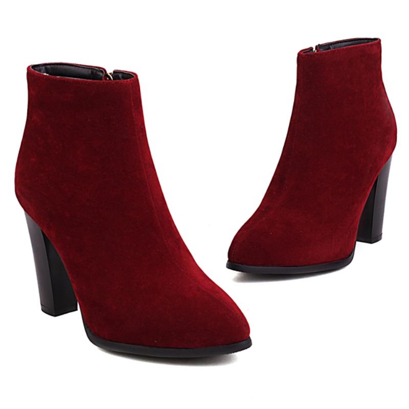 Women's Ankle Boots Autumn Winter High Heels Short Boot For Women Red Black Flock Party Shoes Female Large Size 45 47 Fashion
