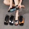 Large Size Flat Sandals 2025 Summer Set Toe European and American Square Head Casual Elastic Roman Sandals