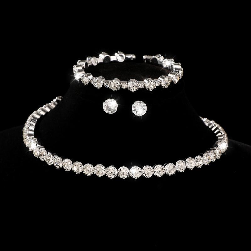 Bridal Accessories Three-piece Set Wedding Fashion Full Diamond Zircon Water Drop Necklace Earrings Wedding Accessories