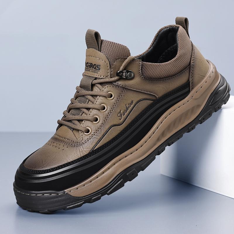 Fashion Retro Style Men's Casual Leather Shoes Comfortable Non-Slip Walking Shoes Classic Outdoor Sneakers Lace Up Male Hiking Footwear