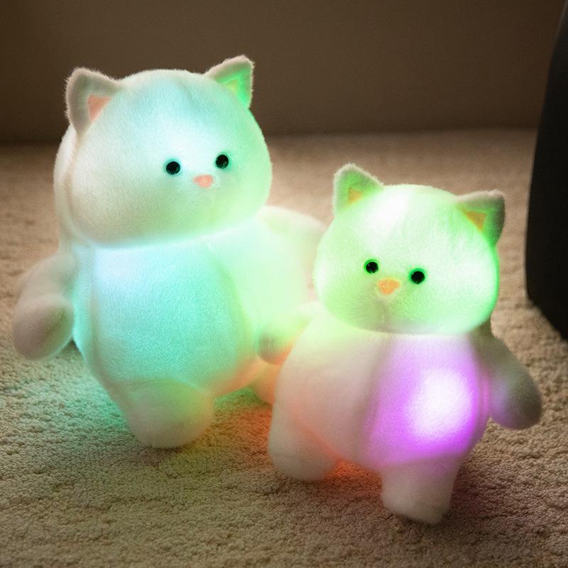 Leuchtende Weiße Fette Katze Plüschtier LED Buntes Aufleuchtendes Kätzchen Spielzeug Weiches Kissen Geschenk für Kinder Mädchen Geburtstagsgeschenk
